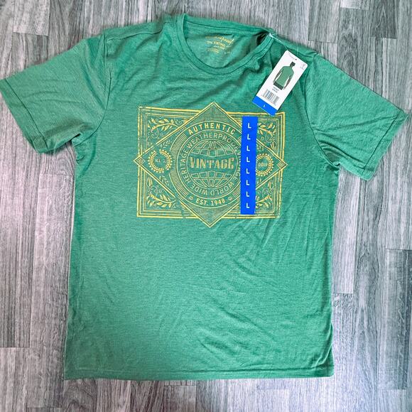 Weatherproof Vintage Graphic T-Shirt Green Mens Large NWT Retro Tee - Picture 1 of 7